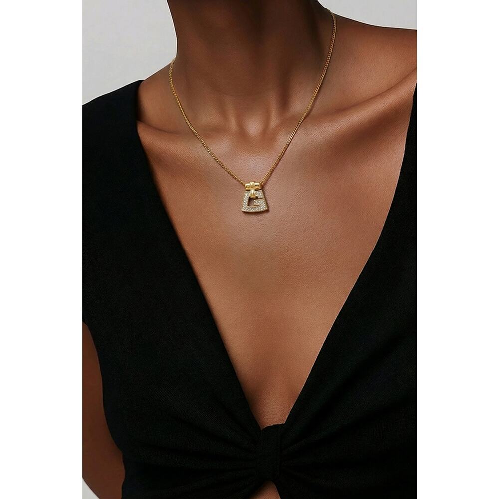 Givenchy Vintage 4G Logo Pavé Rhinestone Pendant Necklace Gold Tone